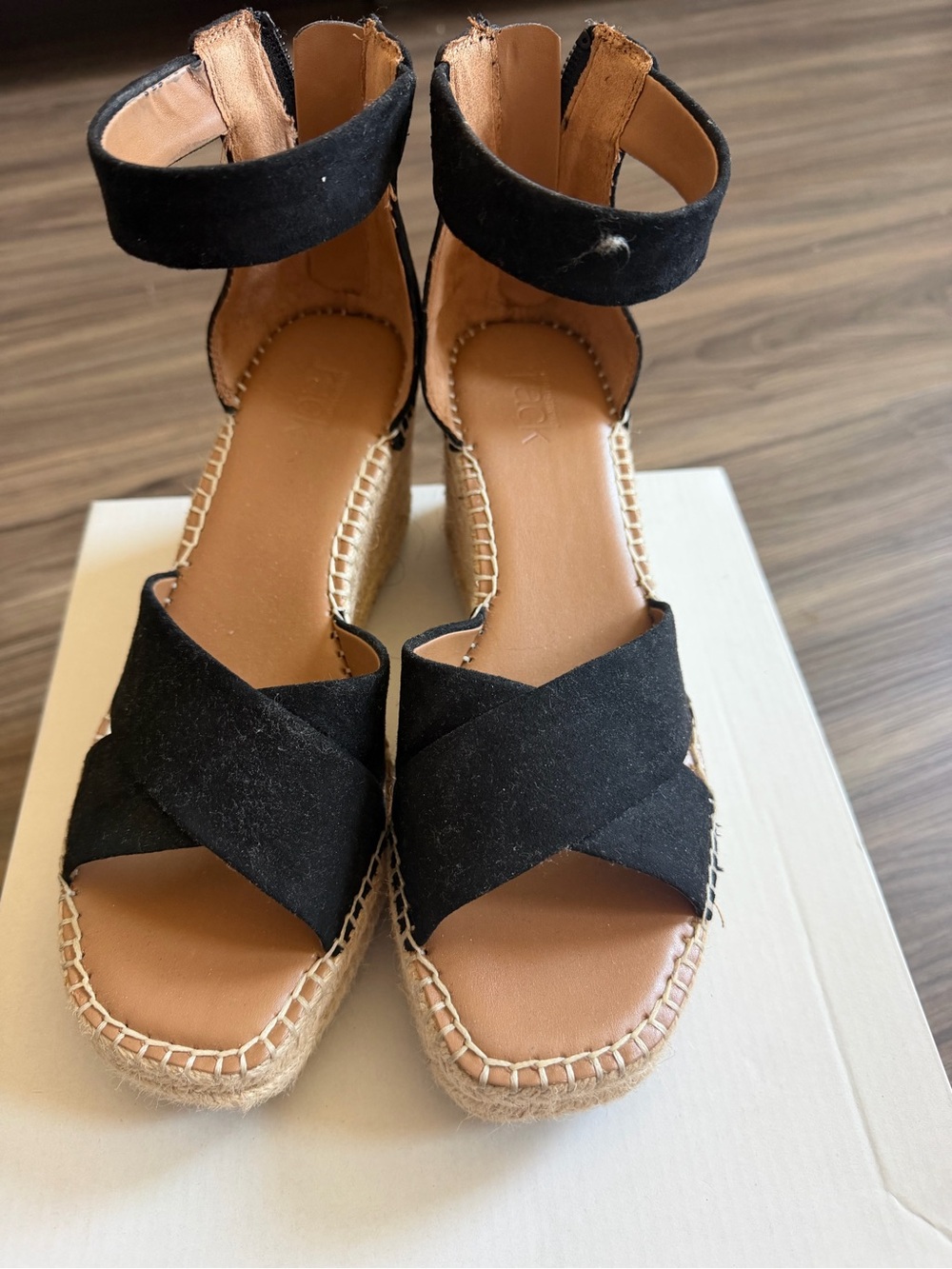 Nordstrom Black Suede Crisscross Ankle-Wrap Espadrille Wedges